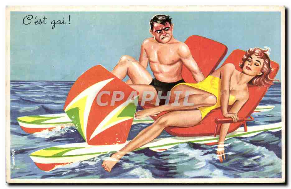 C'est gai! — Illustration de couple sur chaise longue gonflable — Photocrom, n°493