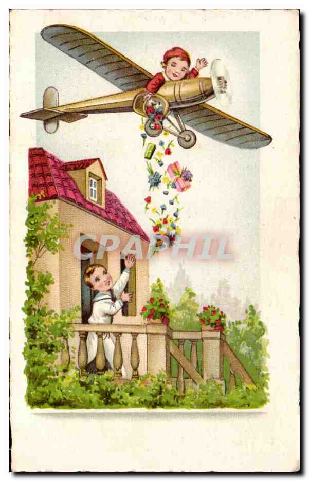 CPA Fantaisie Enfants Avion Aeroplane 
