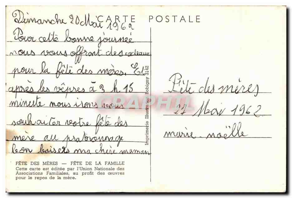 CPA Fantaisie Femme Fete des meres Fete de la famille — Verso