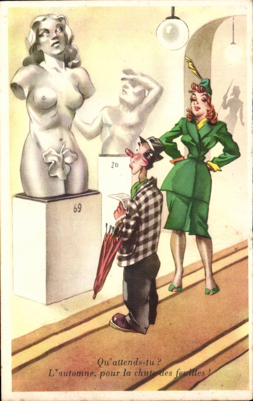 CPA Fantaisie Humour Statue