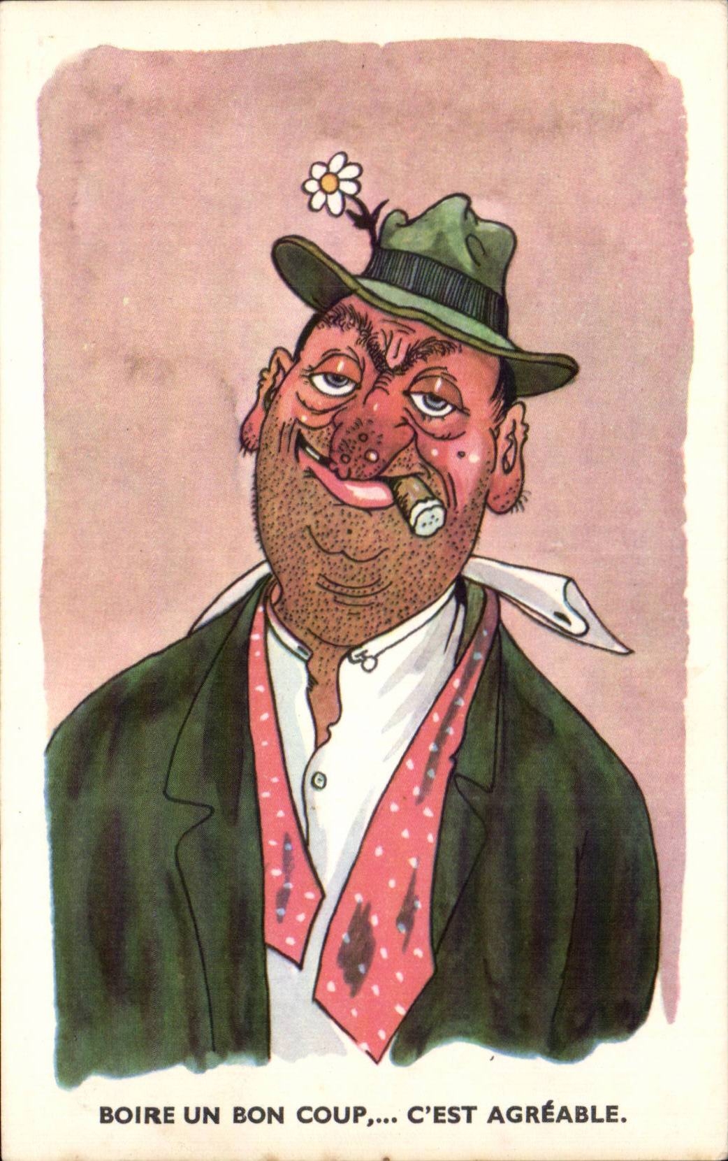 Homme buvant un cigare — caricature — La Rose n°21.688/S