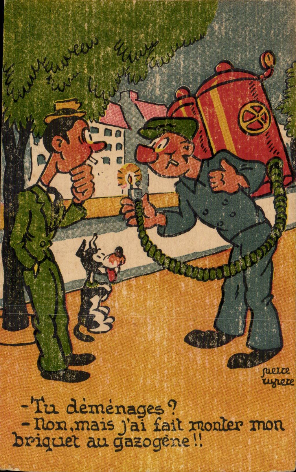 Carte postale humoristique — Un pompier avec un gazogène — Éditeur : Édit. d'Art BelFrance, n° 506