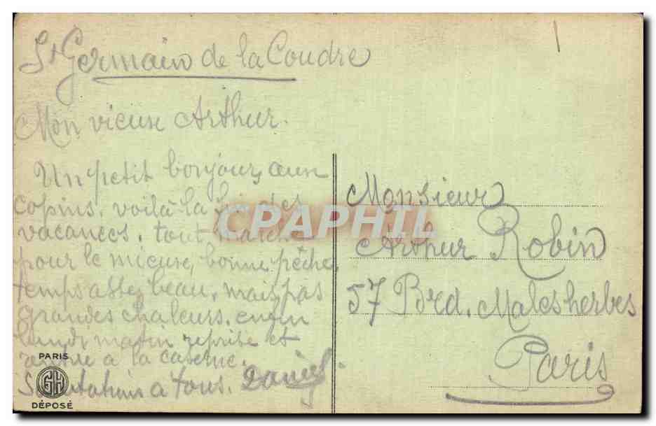 Scène de village — femme et homme près d'une puits — texte humoristique — Rückseite