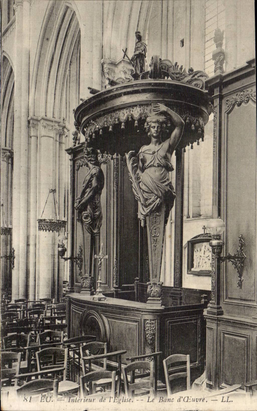 CPA Eu Interieur de l'eglise Le banc d'oeuvre