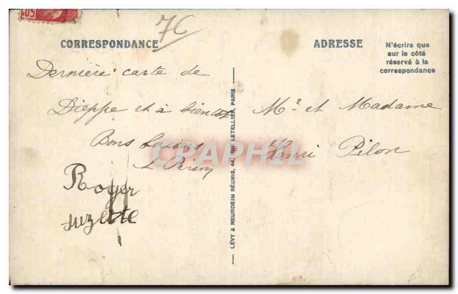 CPA Dieppe Steamers a quai — Rückseite