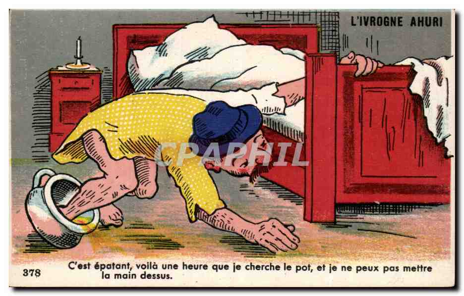 L'Ivrogne Ahuri — scène comique d'un ivrogne cherchant un pot — Éditions Gaby, n° 378