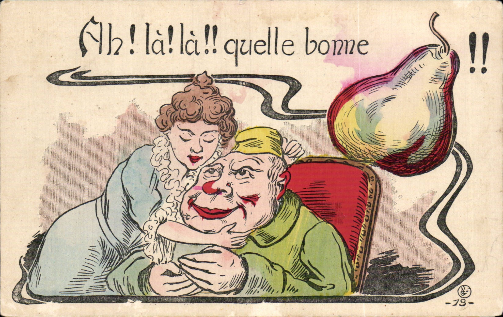 Clown et jeune femme — scène humoristique avec poire — éditeur 'C. P. -73-