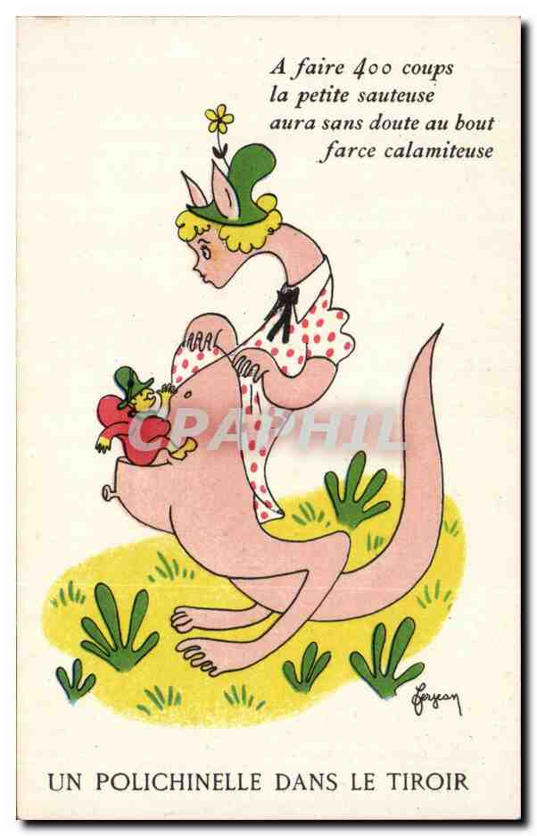 CPA Fantaisie Illustrateur Humour Un polichinelle dans le tiroir Kangourou Kangaroo