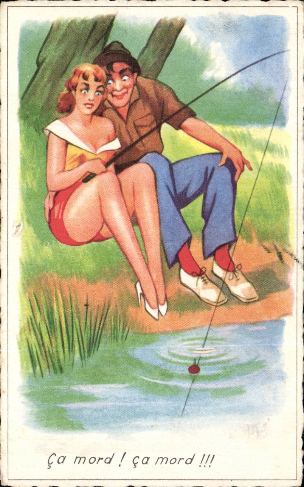 CPA Fantaisie Illustrateur Humour Ca mord ! Ca mord ! Peche