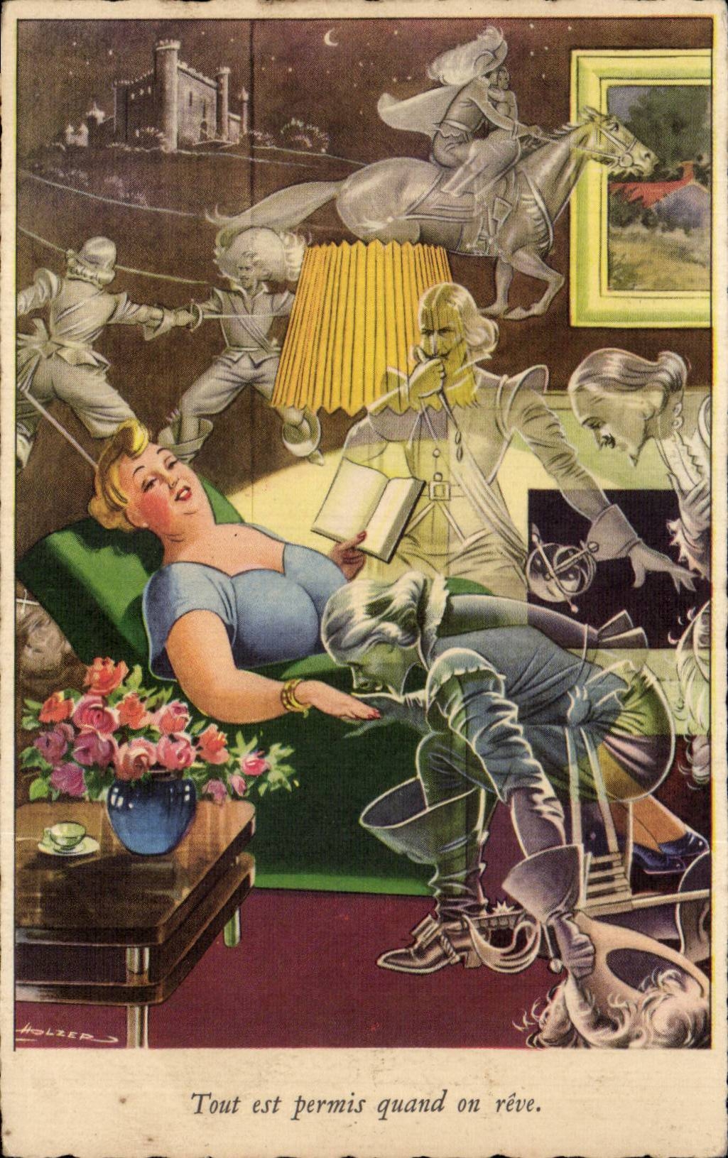 CPA Fantaisie Illustrateur Humour Tout est permis quand on reve Mousquetaire Holzer