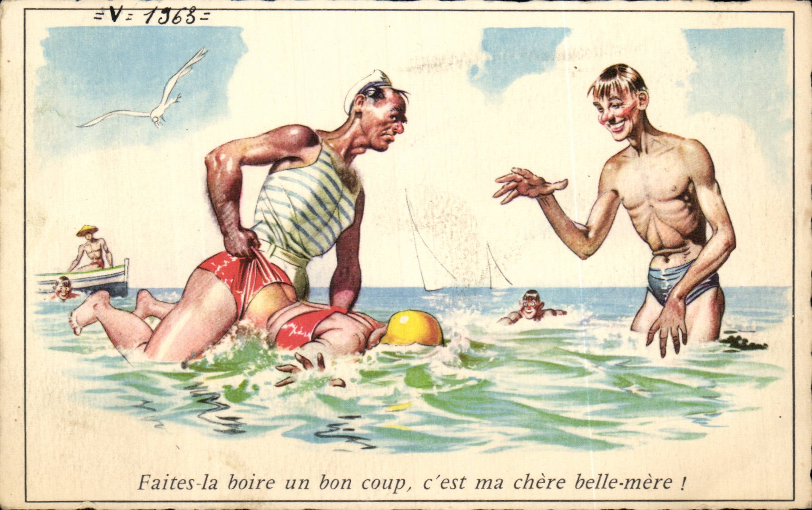 CPA Fantaisie Illustrateur Humour Faites la boire un bon coup c'est ma belle mere