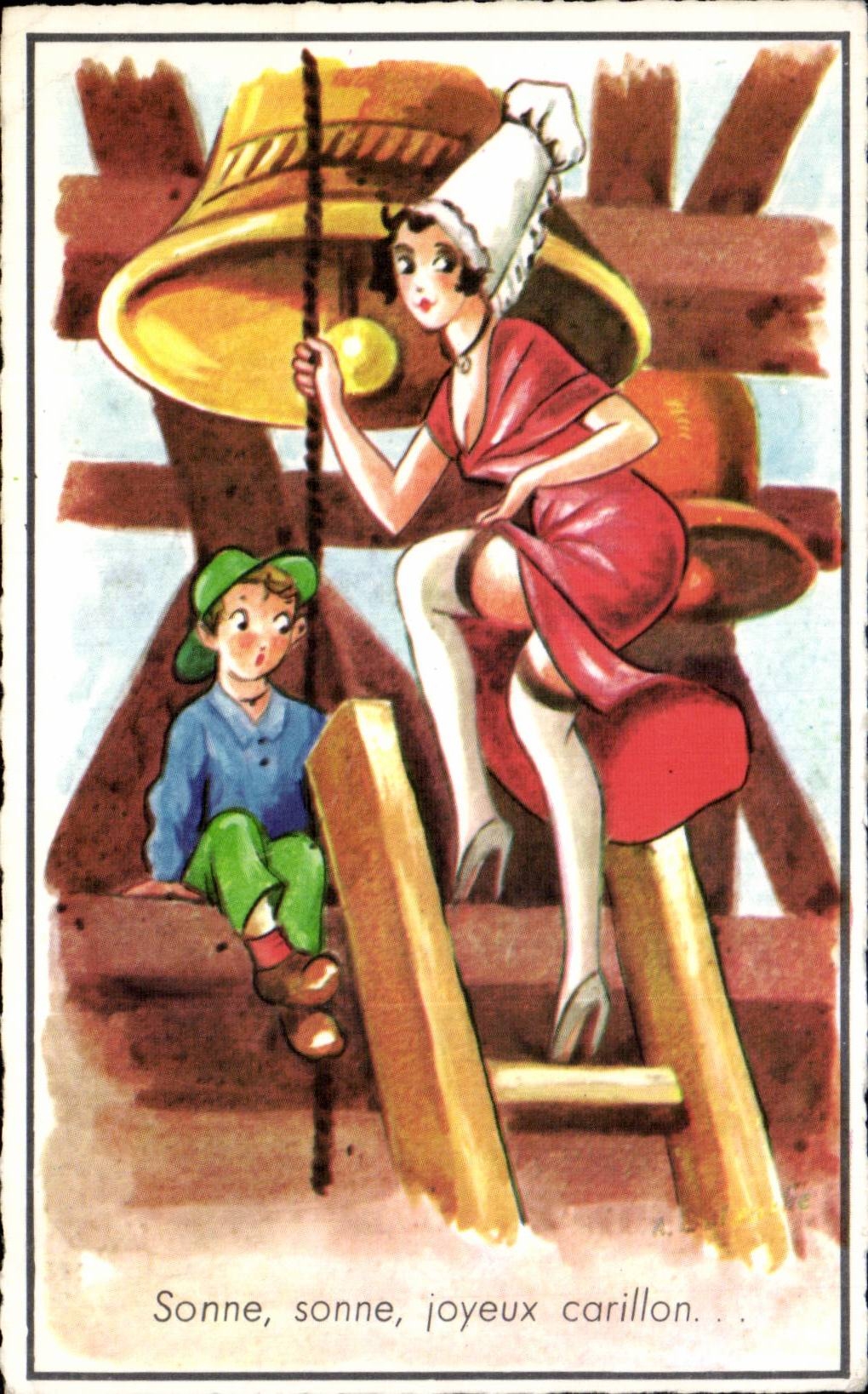 CPA Fantaisie Illustrateur Humour Sonne sonne joyeux carillon 