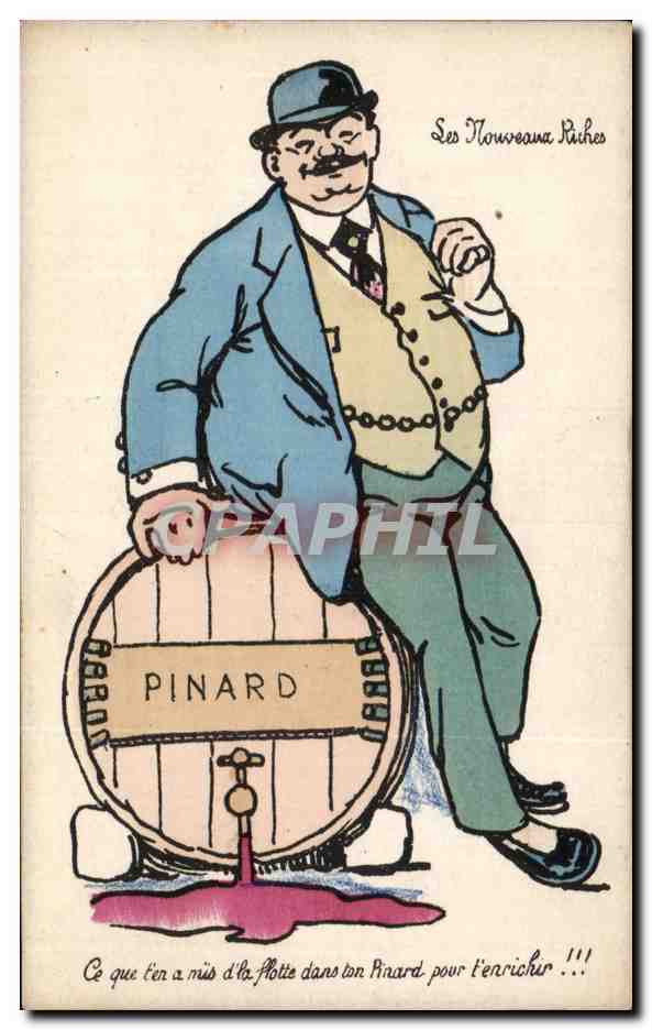 Les Nouveaux Riches — caricature d'un homme sur un tonneau de Pinard — éditeur Hbl Paris