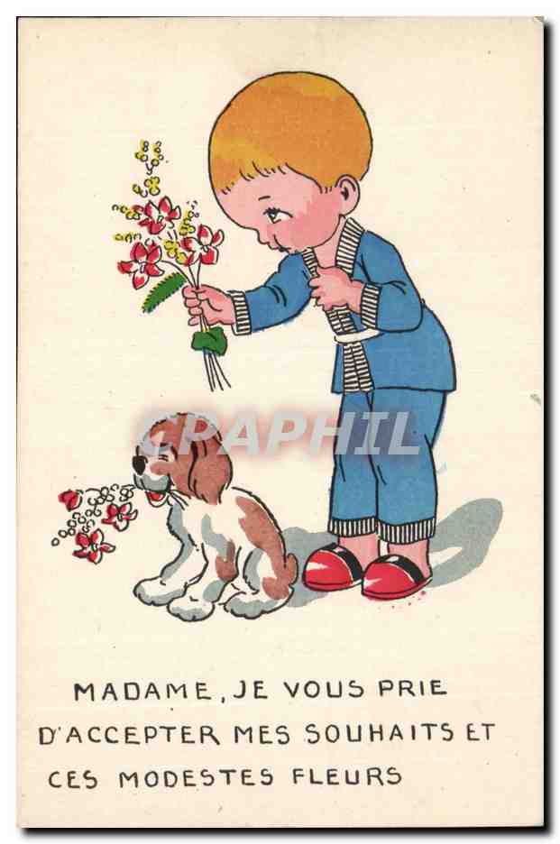 CPA Fantaisie Illustrateur Humour Enfant et chien