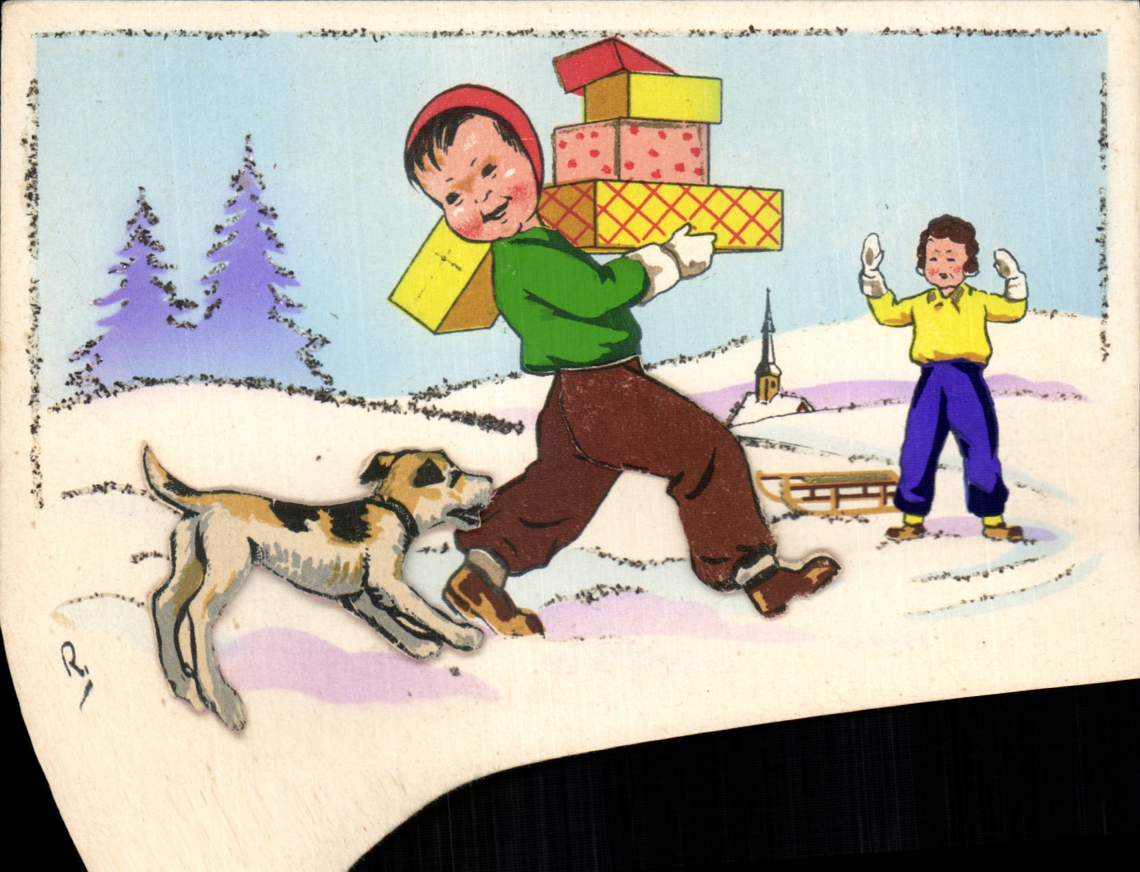 CPA Fantaisie Illustrateur Humour Enfant et son chien