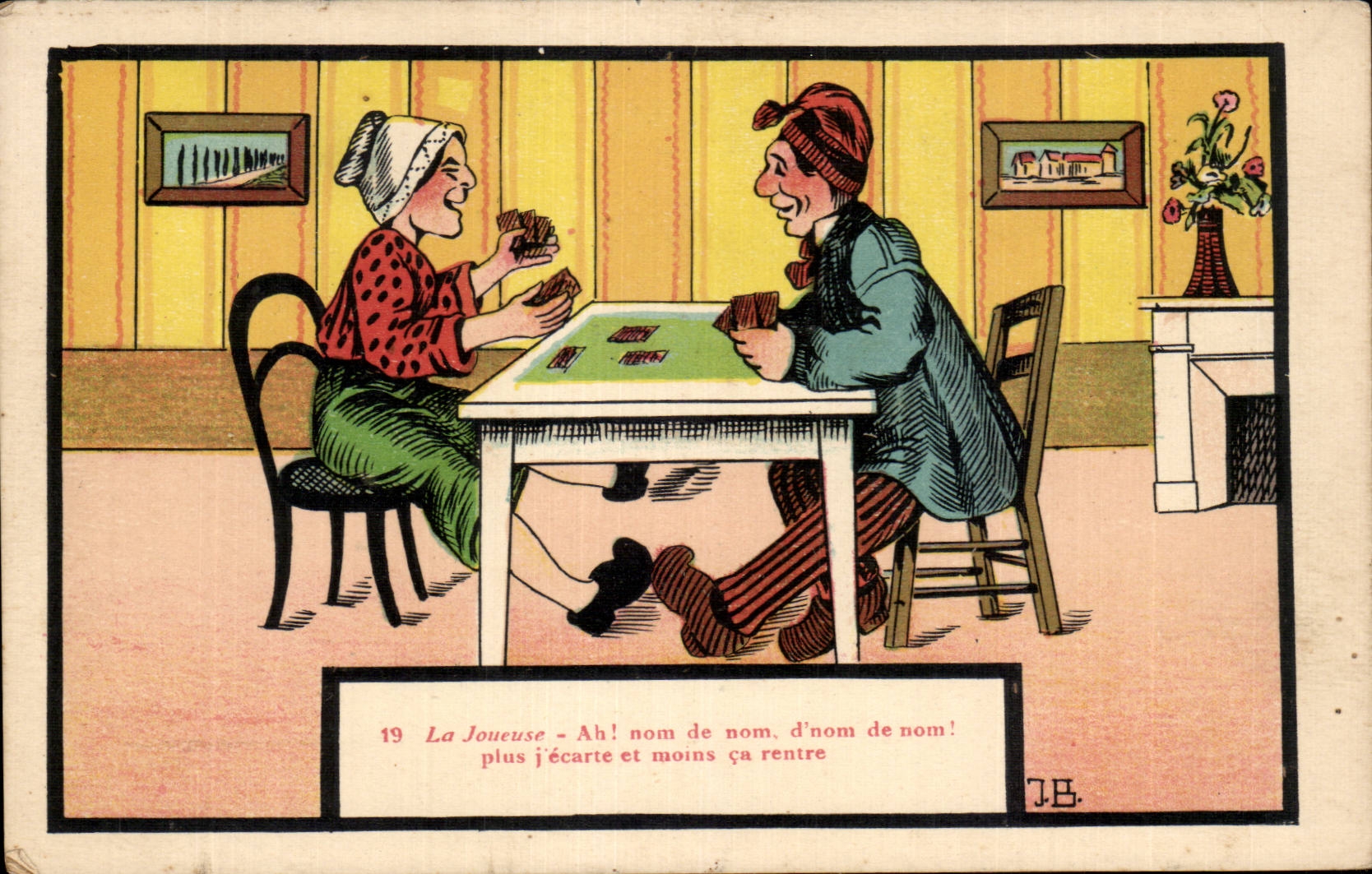 Deux joueurs à cartes — scène humoristique — J.B. n°19
