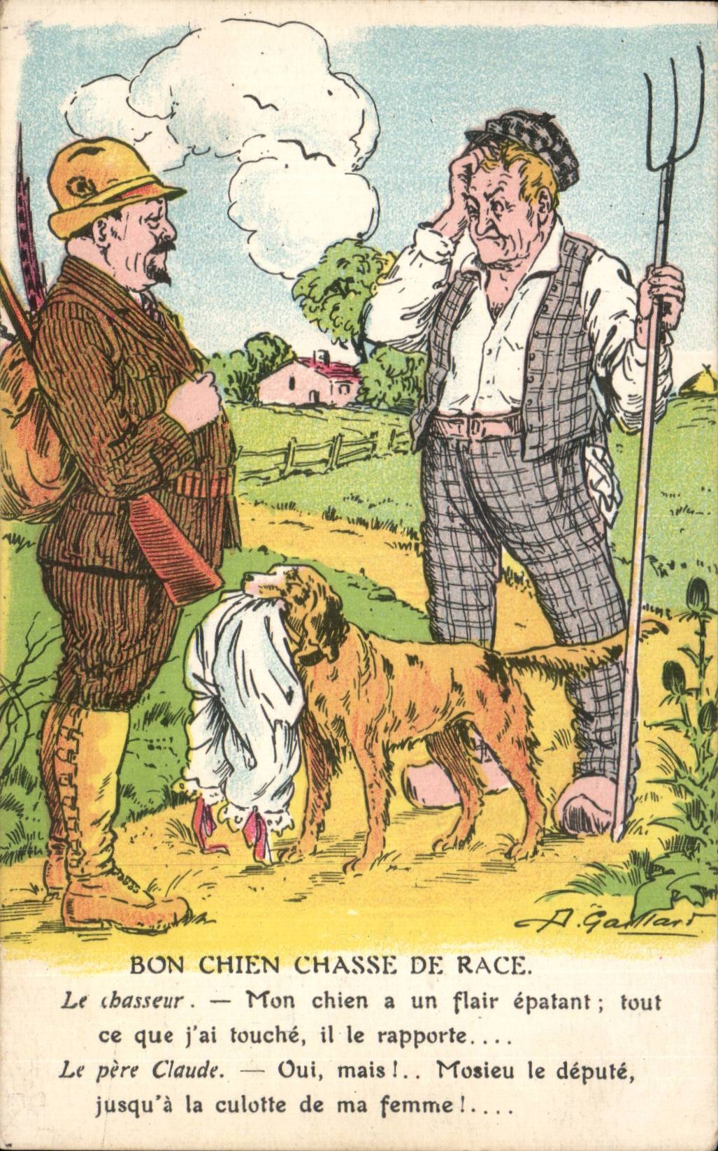 CPA Fantaisie Illustrateur Humour Bon chien Chasse de race Dog 