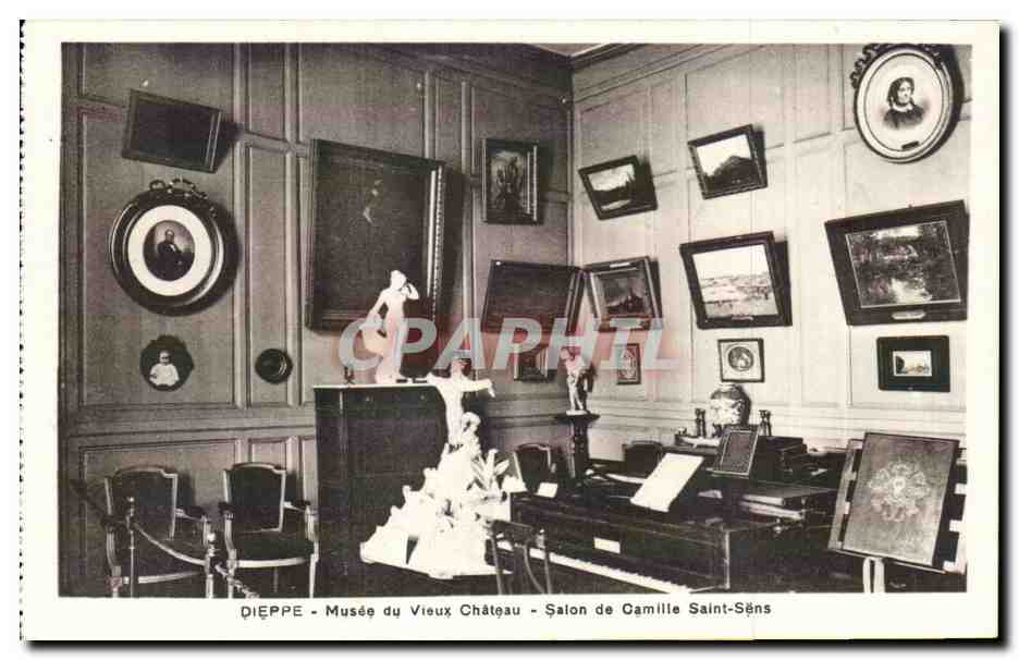 CPA Dieppe Musee du vieux chateau Salon de Camille Saint Saens Piano