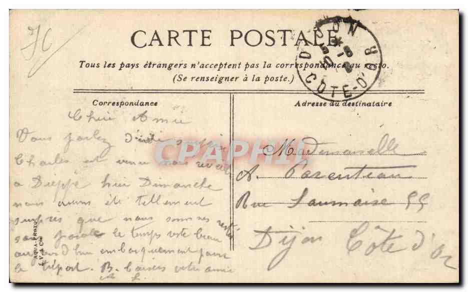 CPA Dieppe Le chaetau — Rückseite