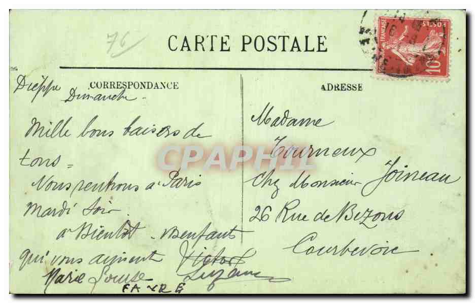 CPA Dieppe Le casino et le chateau — Verso