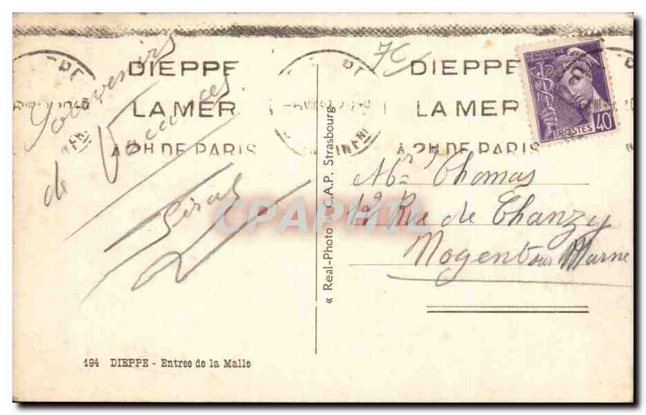 CPA Dieppe Entree de la Malle — Rückseite