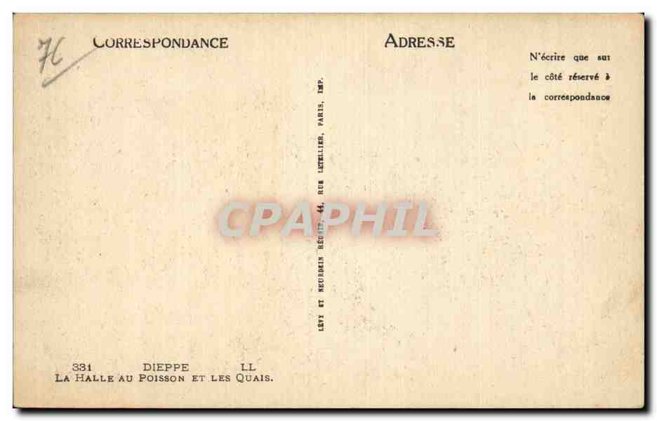 CPA Dieppe La halle aux poissons et les quais — Verso