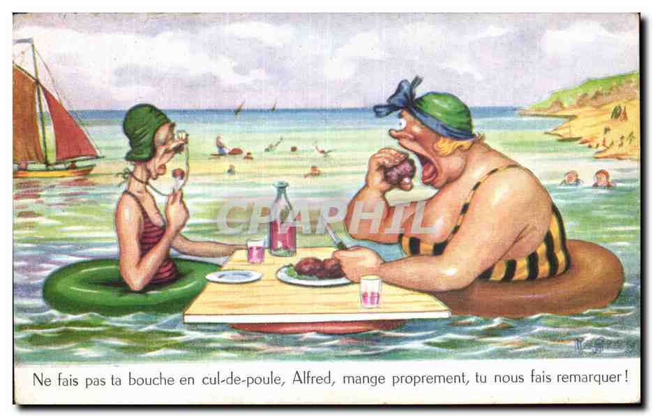 CPA Fantaisie Folklore Ne fais pas ta bouche en cul de poule Humour 
