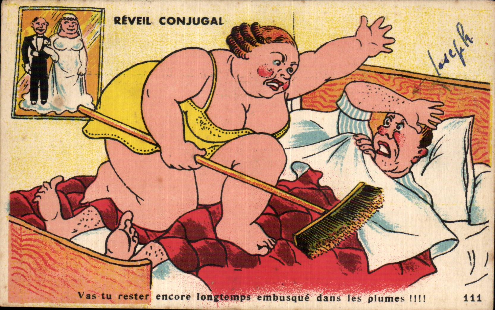 Réveil conjugal — caricature humoristique — Éditions GABY n°111