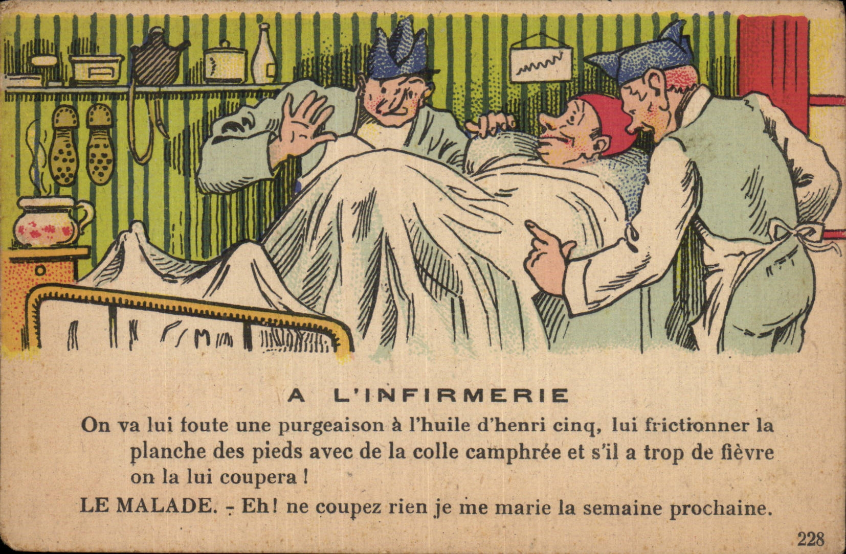 Scène d'infirmérie — humour médical — J. Nozais, n° 228