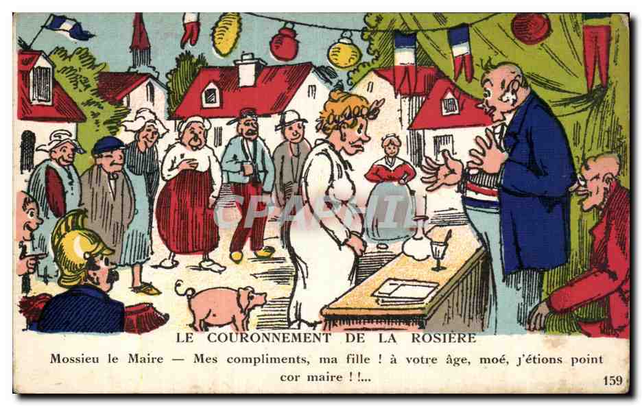 CPA Fantaisie Humour Le couronnement de la rosiere Cochon Pig