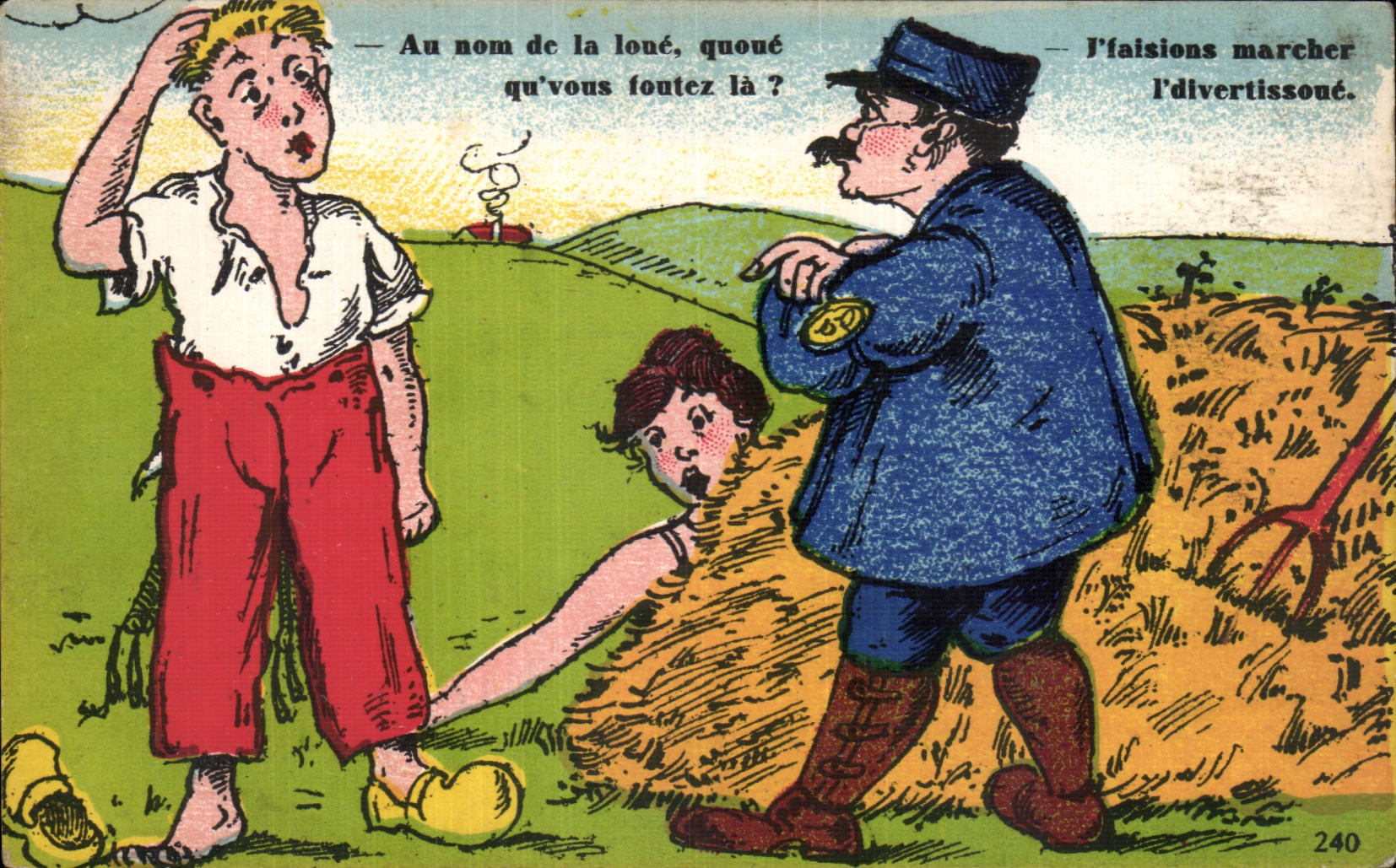 Scène humoristique avec un policier et deux personnages — J. Nozais, n°240