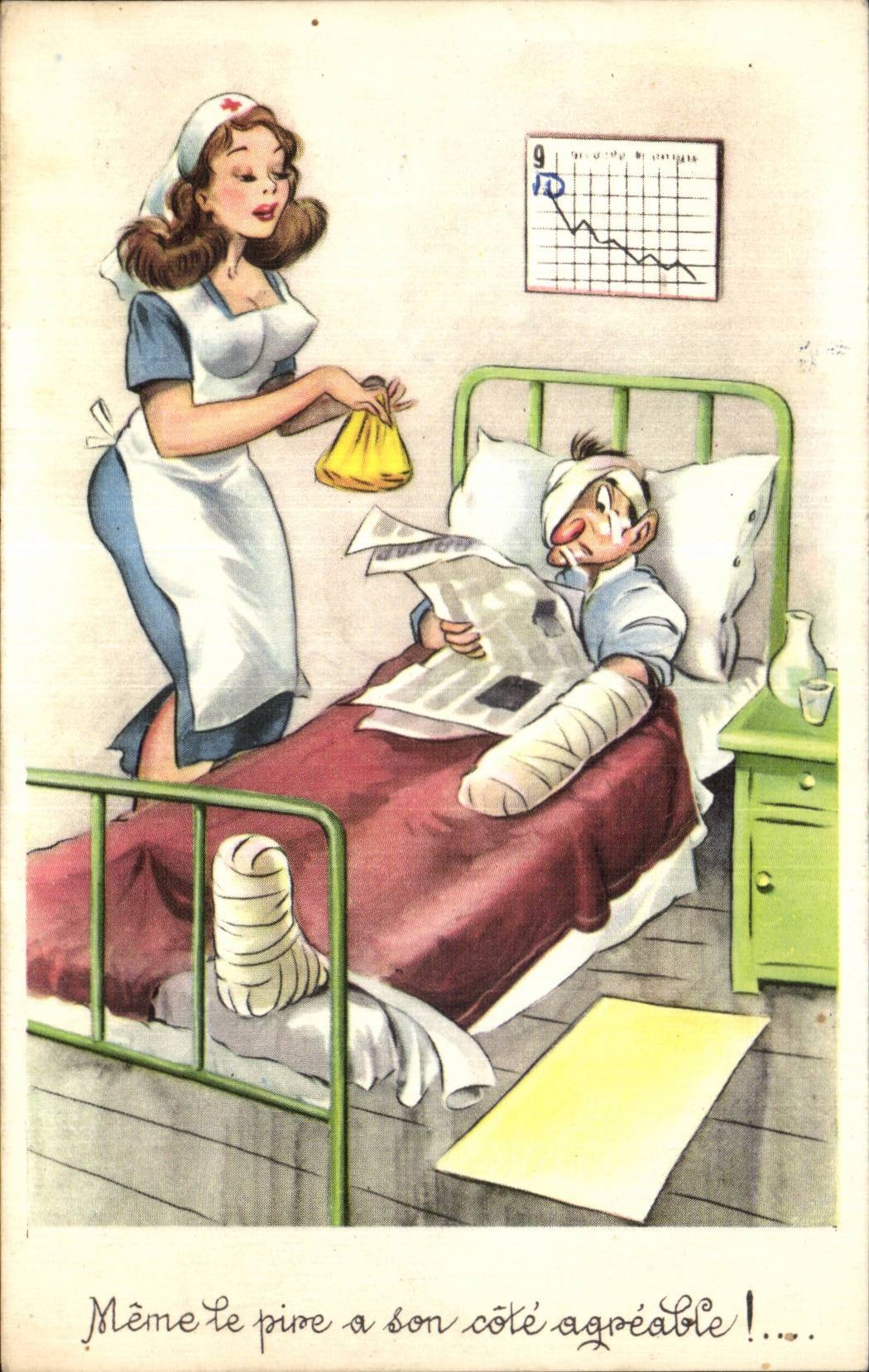 CPA Fantaisie Humour Meme le pire a son cote agreable Hopital Hospital Sante