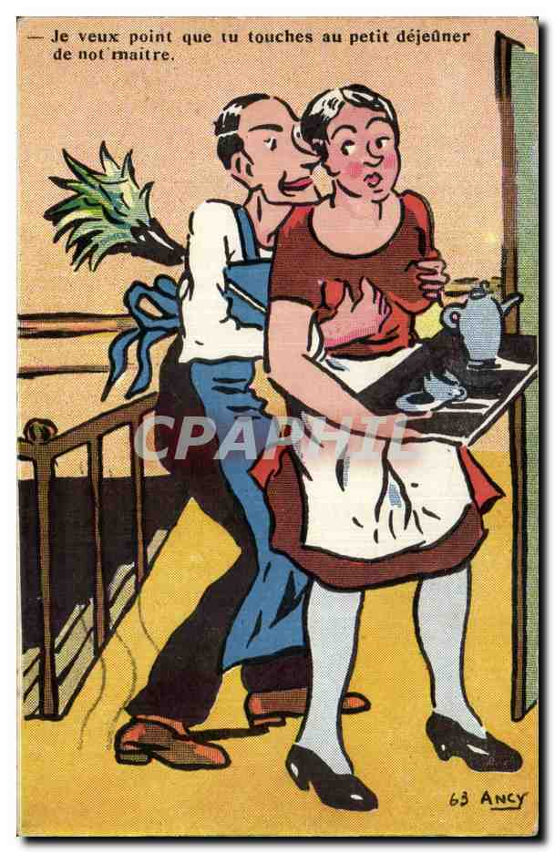 CPA Fantaisie Humour Je veux point que tu touches au petite dejeuner de notre maitre Ancy 