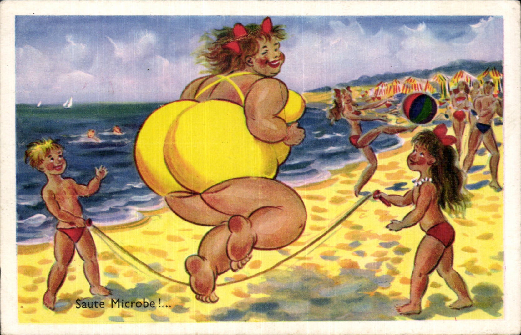 CPA Fantaisie Humour Femme forte Saute microbe !