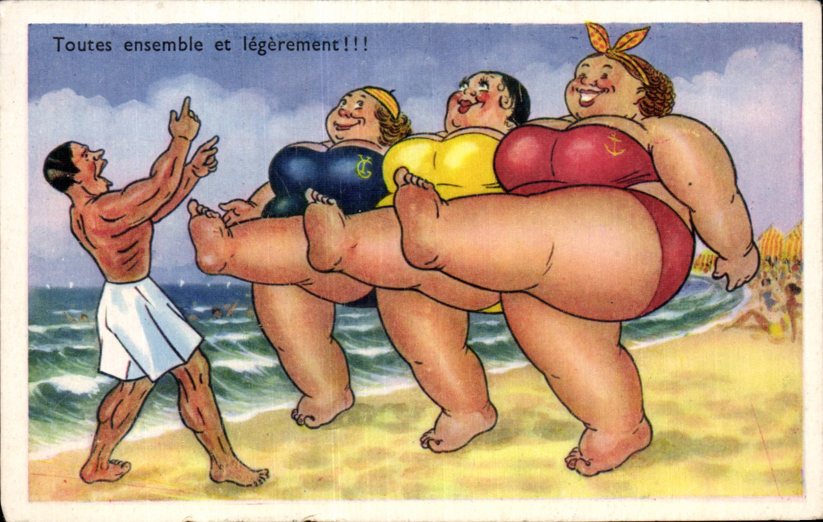 CPA Fantaisie Humour Femmes fortes Toutes ensemble et legerement !