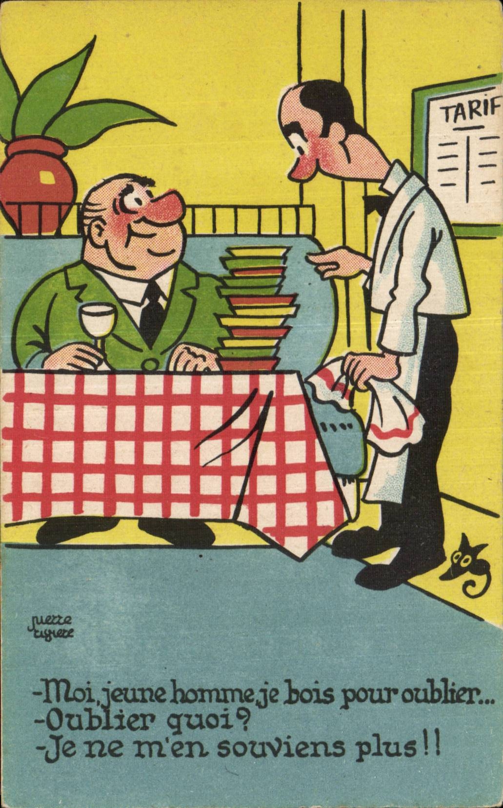 Client et serveur dans un café — caricature humoristique — illustrée par JUETTE EUGREE