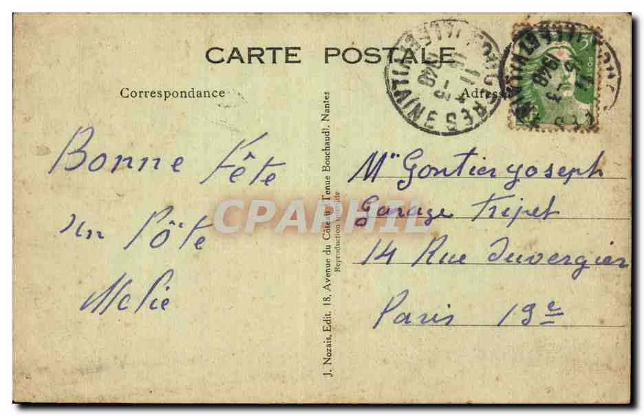 Le Coucher — scène de lit avec poème — J. Nozais, Édit. 18, Avenue du Côteau (Tenue Bouchaud), Nantes — Reverso