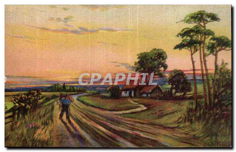 Arts - Fields and farmhouse - CPA 