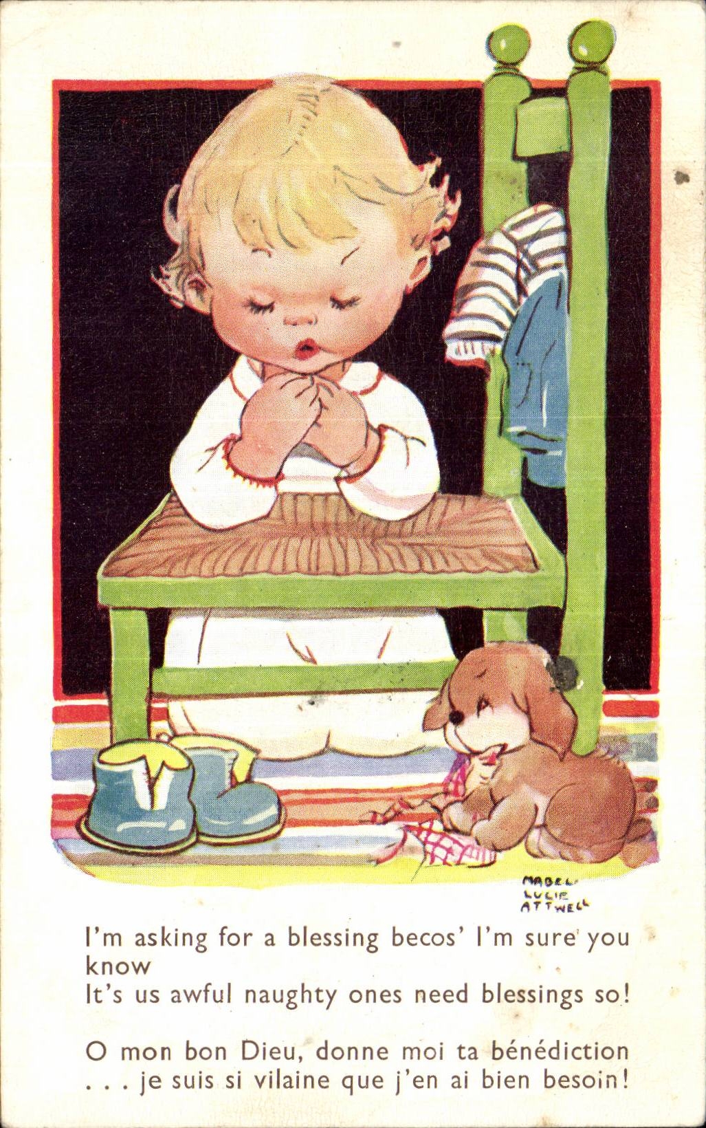 Fantaisie - Enfant - Humour - Illustration - I'm asking for a blessing - CPA 