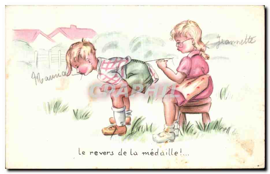 Fantaisie - Enfants - Humour - Illustration - Le Revers de la Medaille - CPA 