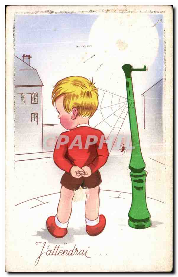 Fantaisie - Enfant - Humour - Illustration - J'Attendrai - CPA 