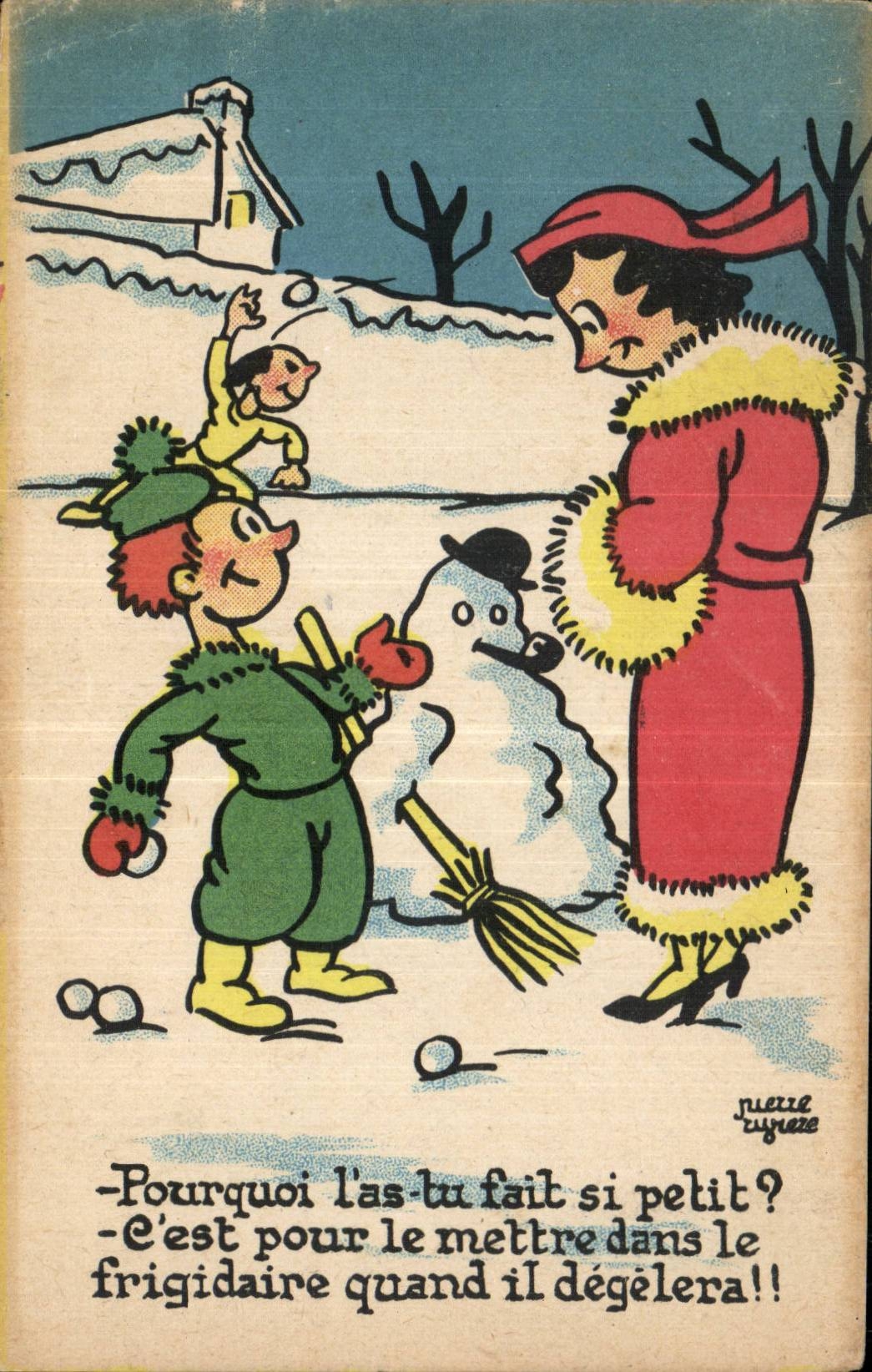 Enfants jouant avec un bonhomme de neige — scène humoristique — Édit. d'Art Belfrand, Paris, n° 456