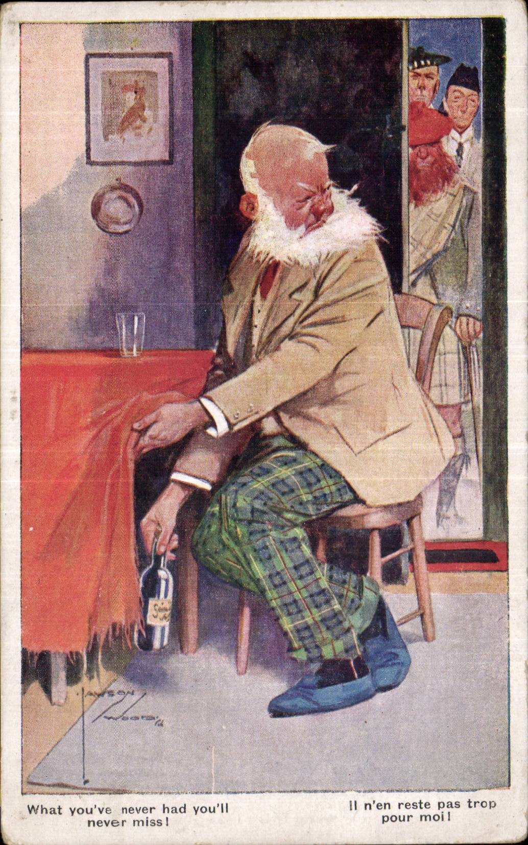 Un vieil écossais en tenue traditionnelle — illustration humoristique — Inter-Art Co., 'Artistique' Series, No. 1755