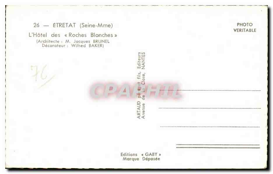 Etretat - L'Hotel des Roches Blanches - CPA  — Rückseite