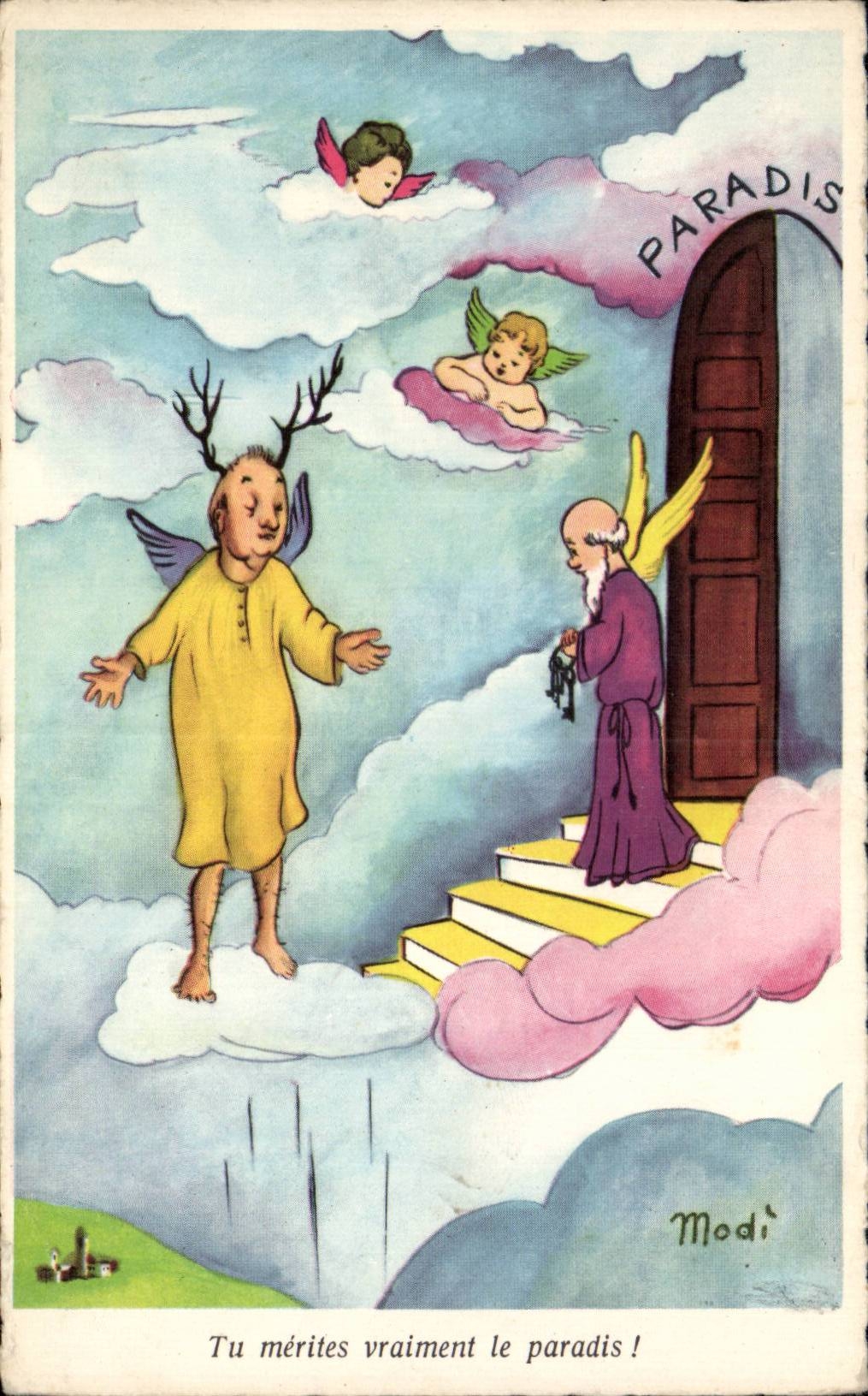 Humour - Illustration - paradis - ange - angel - engel - CPA 