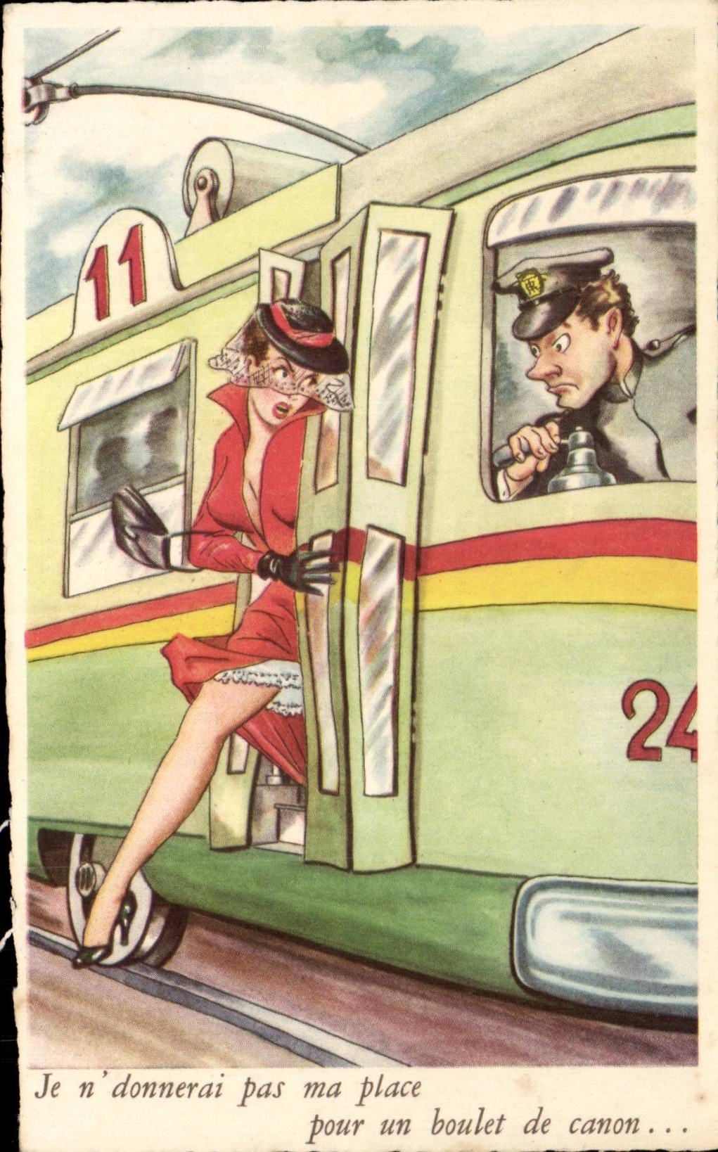 Humour - Illustration - train - pinup - pin up - CPA 