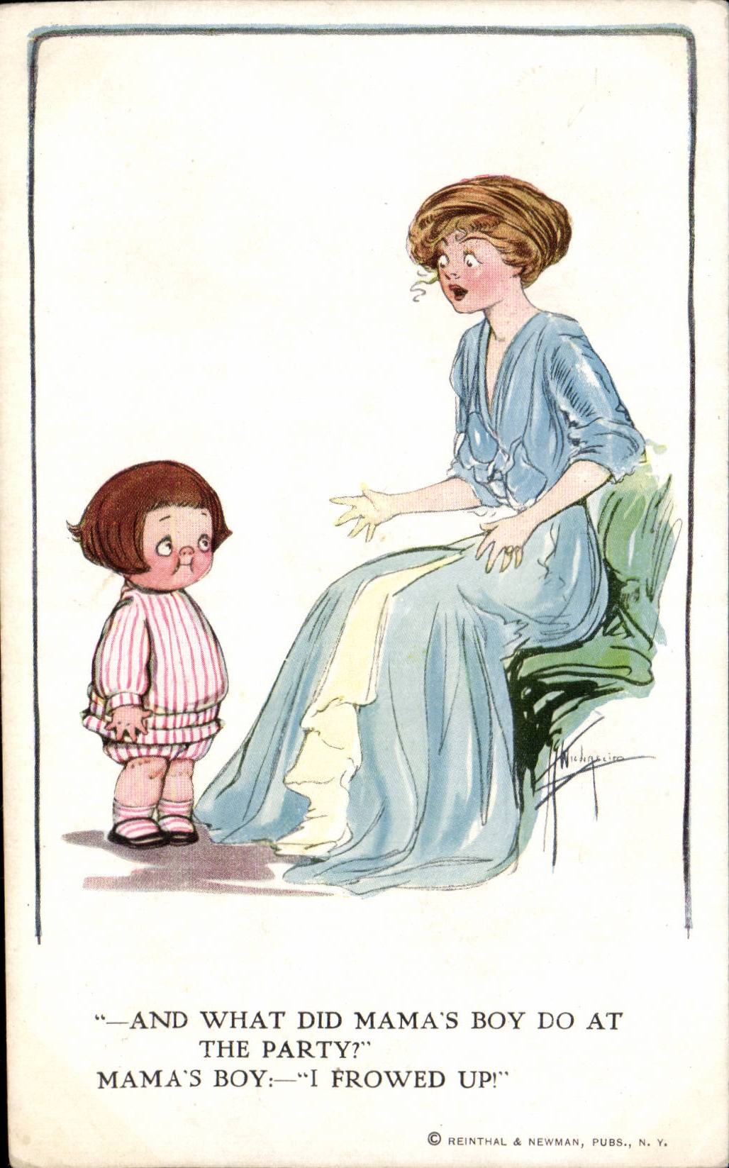 Fantaisie - Enfant - Humour - Illustration - And What did Mama's Boy do at the Party - CPA 