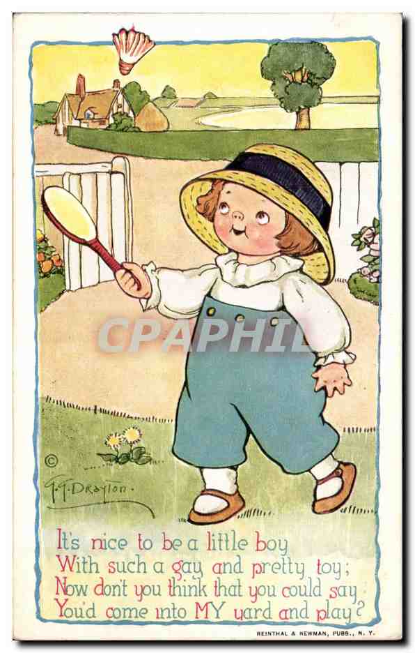 Fantaisie - Enfant - Humour - Illustration - Little Boy - Sport - Badmitton - CPA 