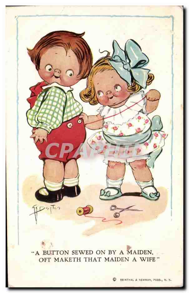 Fantaisie - Enfant - Humour - Illustration - A Button Sewed on by a Maiden - CPA 