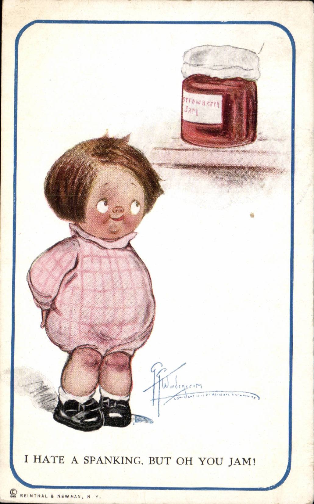 Fantaisie - Enfant - Humour - Illustration - I hate a spanking but oh you jam! - CPA 